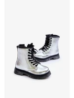 Zateplené Dívčí Lakované Kotníkové Boty Na Zip Stříbrné Novita