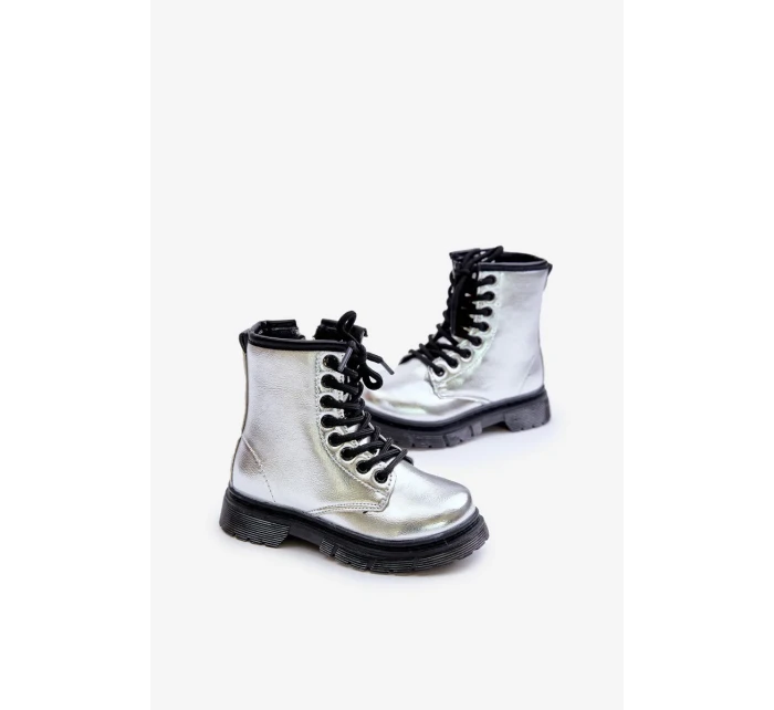 Zateplené Dívčí Lakované Kotníkové Boty Na Zip Stříbrné Novita