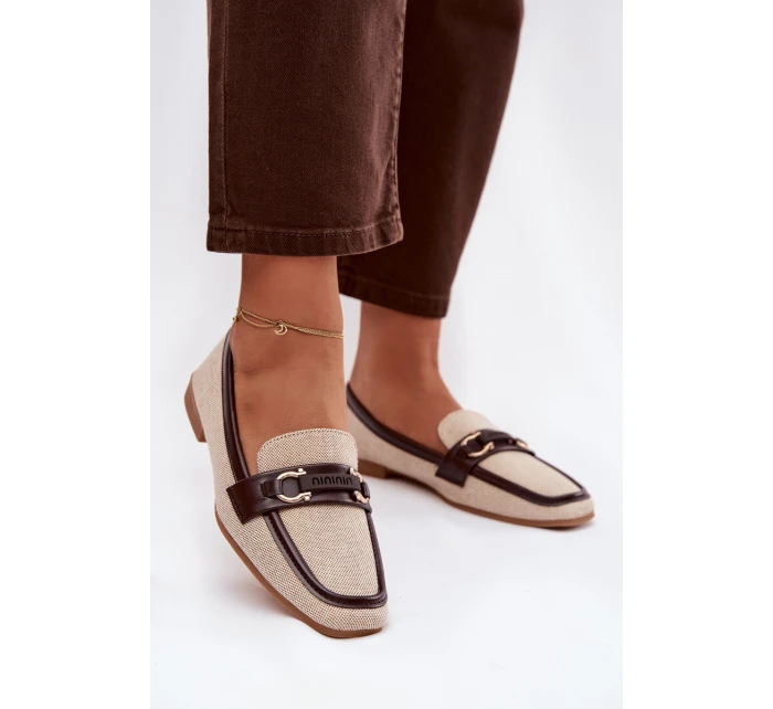 Dámské mokasíny / loafersy s ozdobným detailem – hnědo-béžové Evelora