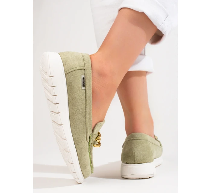 Pohodlné dámské zelené  mokasíny bez podpatku