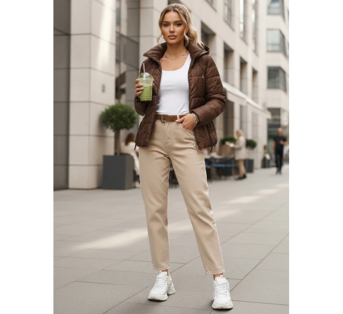 Dámská prošívaná bunda s kapucí hnědá FashionStreet TY5590