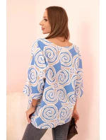 Dámská bavlněná blůza s model 21205236 vzory a ohrnutým rukávem tyrkysová - K-Fashion