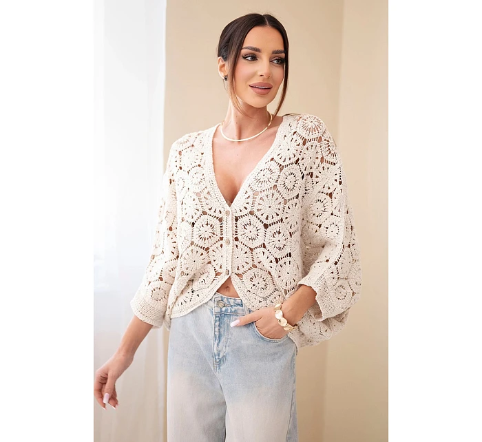 Dámský letní krajkový svetr s knoflíky a dlouhým rukávem černý Dámský letní krajkový svetr s knoflíky a dlouhým rukávem černý