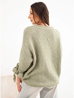 Dámský oversize svetr se zavazováním u rukávů khaki Dámský oversize svetr se zavazováním u rukávů khaki