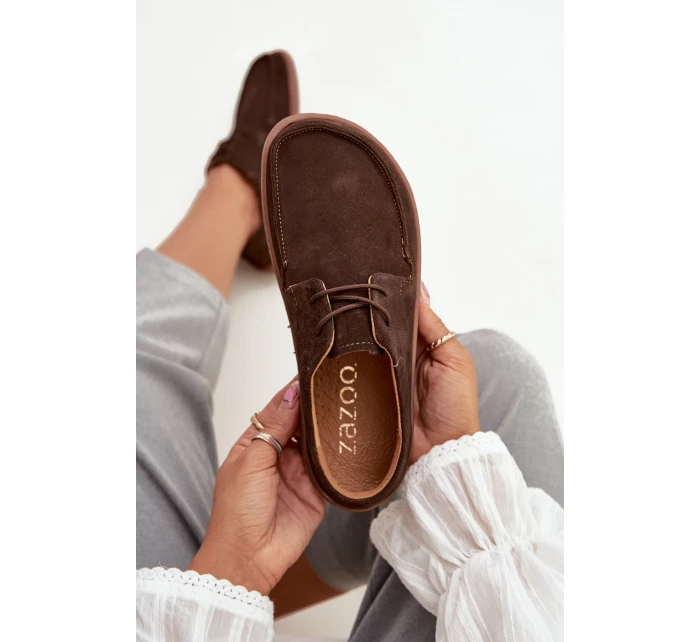 Dámské polobotky typu barefoot z přírodního semiše Zazoo 327 čokoládové