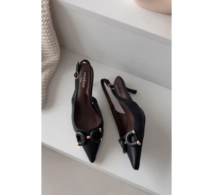 Dámské sandály na podpatku s ozdobným detailem černé Brienne