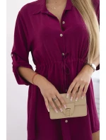 Šaty se zapínáním na knoflíky a zavazováním v pase švestka