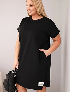 Dámské šaty plus size s krátkým rukávem a kapsami černá