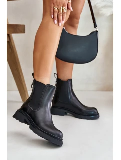 Kožené Botky Chelsea S Dekorativním Řetězem Zateplené D&A JC42-86 Černé