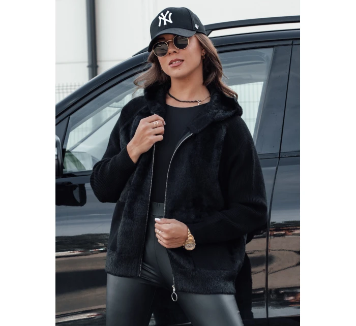 Dámská krátká bunda z alpaky KATHERINE s kapucí černá FashionStreet NY0672
