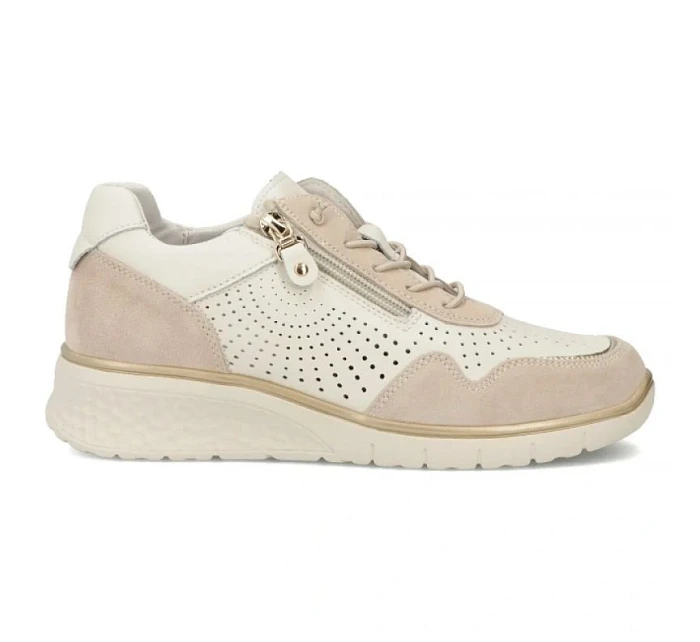 Filippo DP7605 kožené dámské ažurové béžové tenisky na platformách