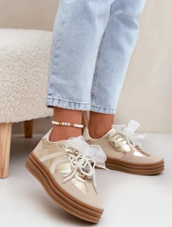 Dámské Tenisky Na Platformě S Ozdobami Béžovo-Zlaté Vinness