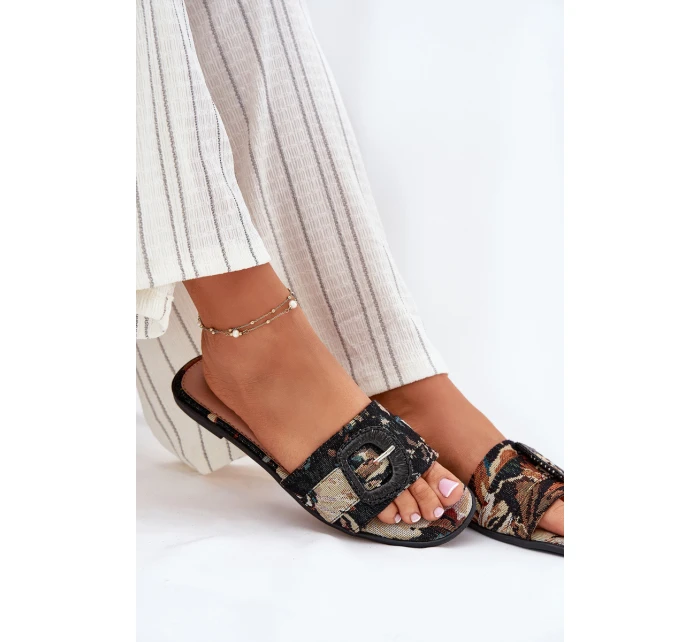 Ploché Dámské Pantofle S Přezkou Černé model 21696492 - Boto Ploché Dámské Pantofle S Přezkou Černé model 21696492 - Boto