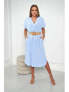 Dámské šaty s ozdobným páskem 24139 sv. modré - Kesi
