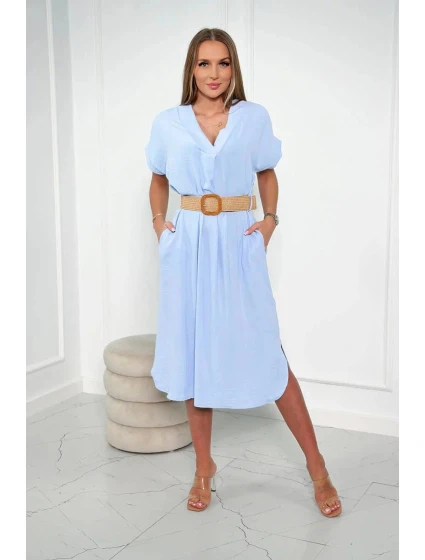 Dámské šaty s ozdobným páskem 24139 sv. modré - Kesi Dámské šaty s ozdobným páskem 24139 sv. modré - Kesi