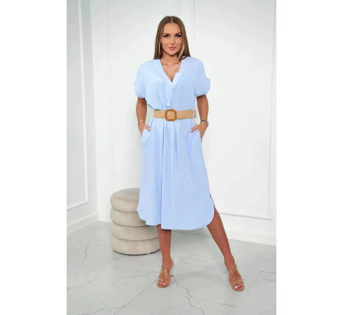 Dámské šaty s ozdobným páskem 24139 sv. modré - Kesi Dámské šaty s ozdobným páskem 24139 sv. modré - Kesi