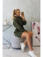 Dámské šaty s kapucí 68470 Khaki zelená - K-Fashion
