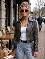 Dámská bunda ve stylu Ramones s koženým páskem, černá, FashionStreet TY5720 Dámská bunda ve stylu Ramones s koženým páskem, černá, FashionStreet TY5720