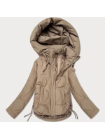 Béžová dámská prošívaná bunda pro přechodné období s kapucí model 21389998 - S'WEST Béžová dámská prošívaná bunda pro přechodné období s kapucí model 21389998 - S'WEST