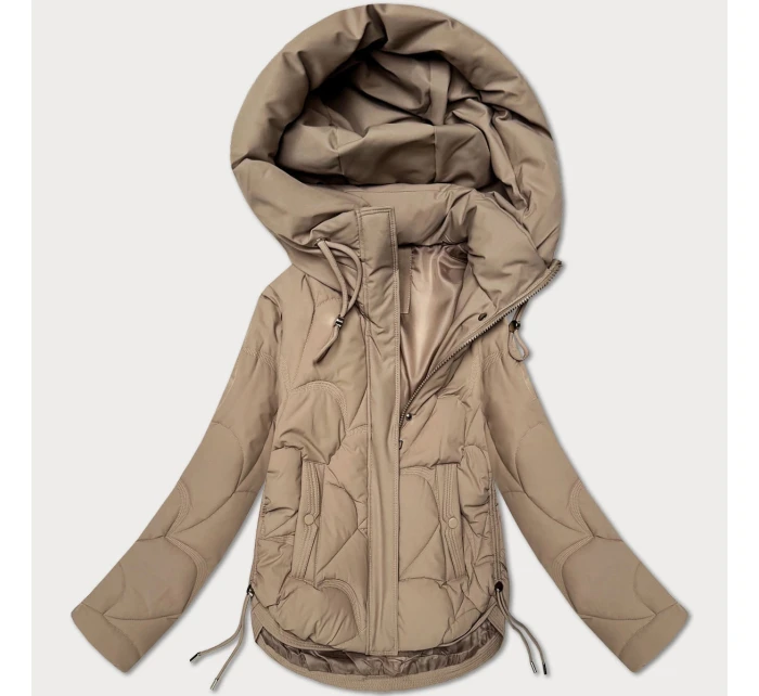 Béžová dámská prošívaná bunda pro přechodné období s kapucí model 21389998 - S'WEST Béžová dámská prošívaná bunda pro přechodné období s kapucí model 21389998 - S'WEST