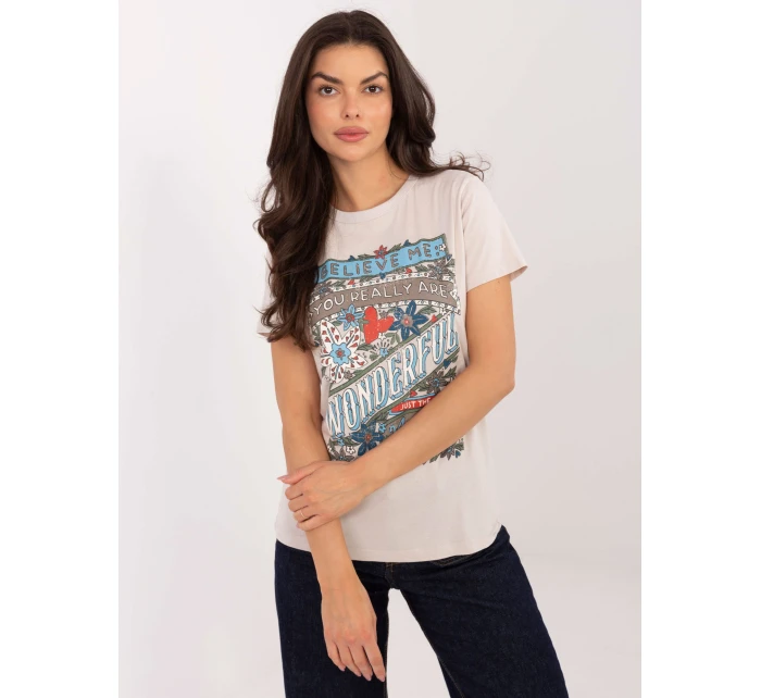 T shirt model 21798148 jasny beżowy - FPrice T shirt model 21798148 jasny beżowy - FPrice
