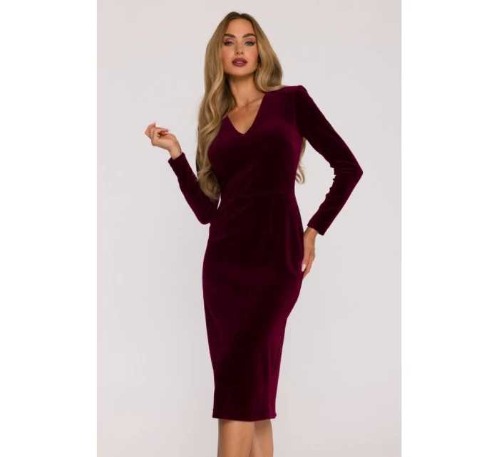 M889 Sametové šaty na tělo - bordó
