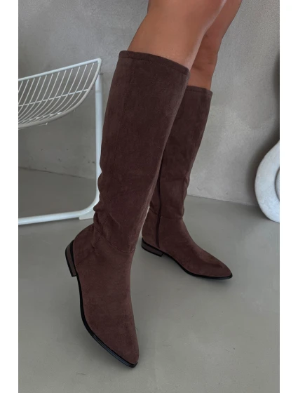 Dámské semišové kozačky na nízkém podpatku Eelin – hnědé