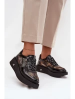 Dámské kožené šněrovací polobotky na platformě Artiker – černo/zlaté