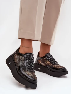 Dámské kožené šněrovací polobotky na platformě Artiker – černo/zlaté