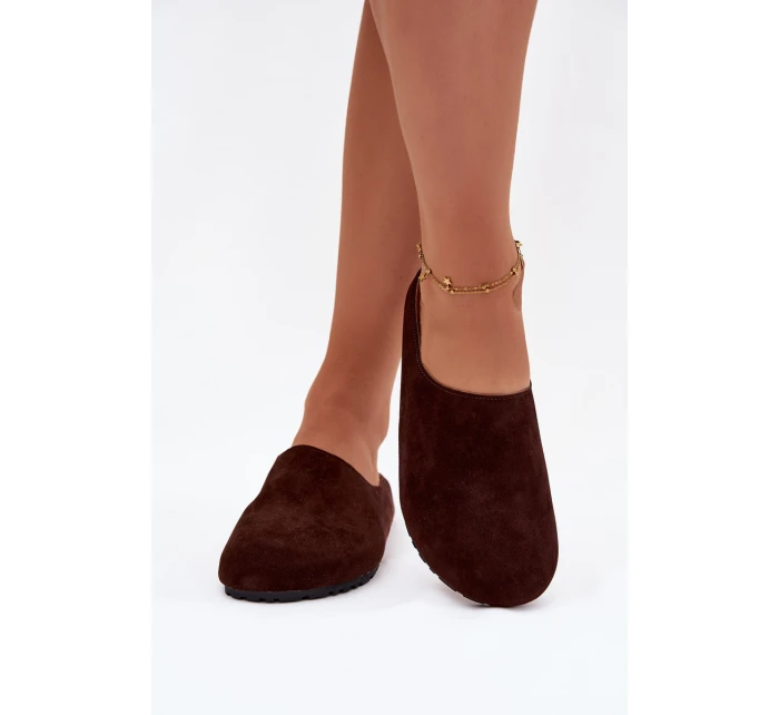 Dámské domácí pantofle z eko semiše – čokoládové Kalvess Dámské domácí pantofle z eko semiše – čokoládové Kalvess