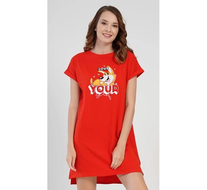 Dámská noční košile s krátkým rukávem Love model 17360693 - Vienetta Dámská noční košile s krátkým rukávem Love model 17360693 - Vienetta