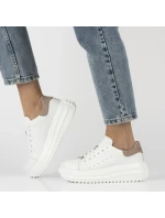 Dámské kožené polobotky na platformě bílé model 21960298 - FILIPPO Dámské kožené polobotky na platformě bílé model 21960298 - FILIPPO