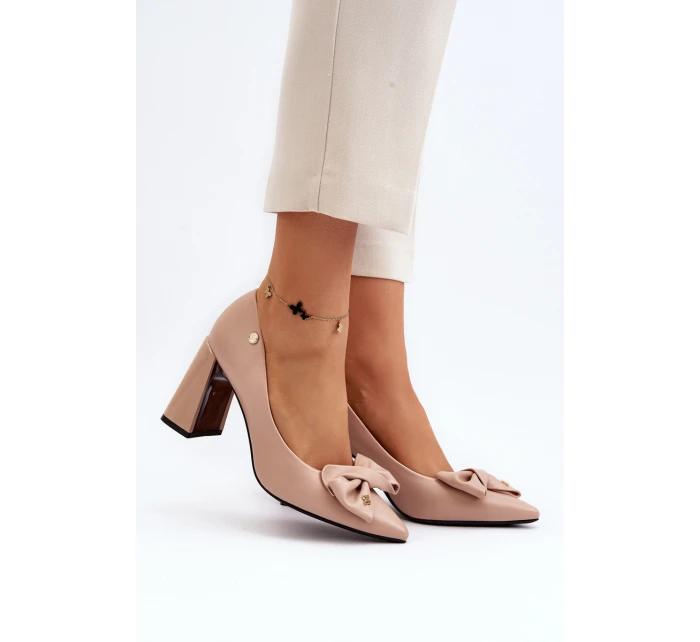 Loděnky Na Podpatku S Mašlí Beige Ariemessa