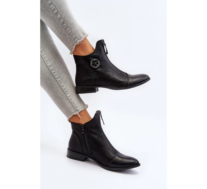 Dámské kotníčkové boty na ploché podrážce se zipem béžové Loratie