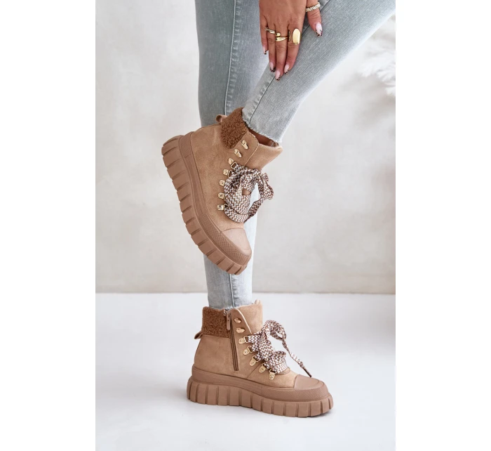 Dámské Zateplené Boty Trapery Na Platformě Hnědé model 21673064 - EVENTO