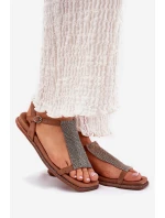 Plné Elegantní Dámské Sandály S  Hnědé model 21693526 - Artiker