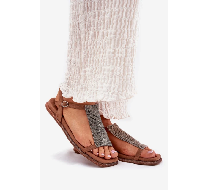 Plné Elegantní Dámské Sandály S  Hnědé model 21693526 - Artiker