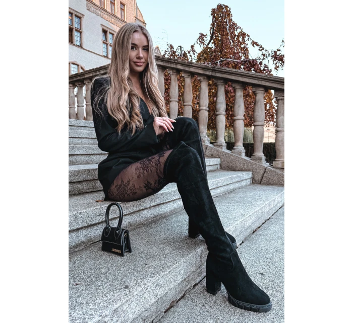 Dámské kozačky nad koleno na  semišová černá model 21757635 - Boto