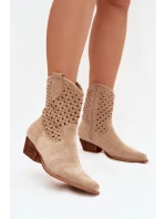 Dámské perforované kotníkové boty na podpatku béžové Ferissa Dámské perforované kotníkové boty na podpatku béžové Ferissa