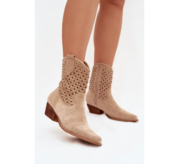 Dámské perforované kotníkové boty na podpatku béžové Ferissa Dámské perforované kotníkové boty na podpatku béžové Ferissa