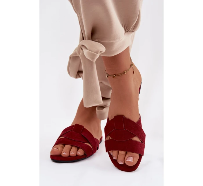 Plochké dámské pantofle s pásky bordové Pavelle