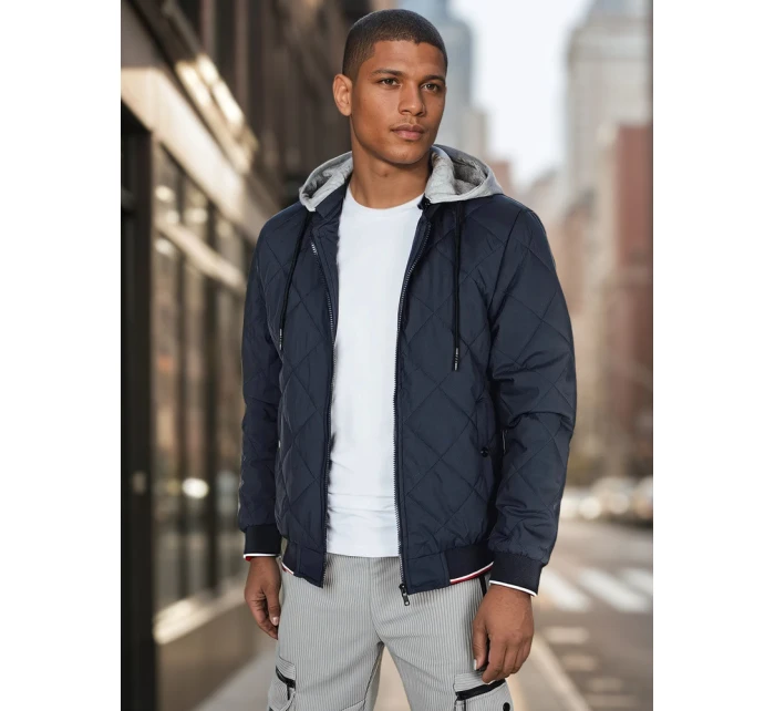 Pánská přechodná prošívaná bunda s kapucí modrá FashionStreet TX5012