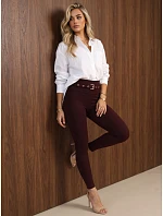 Dopasowane legginsy damskie prążkowane bordowe FashionStreet UY3256