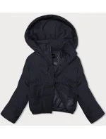 Tmavě modrá krátká dámská bunda pro přechodné období s odepínací kapucí J Style (16M9088-215) Tmavě modrá krátká dámská bunda pro přechodné období s odepínací kapucí J Style (16M9088-215)