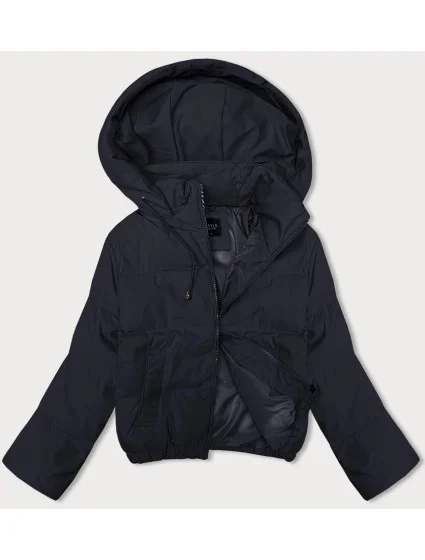 Tmavě modrá krátká dámská bunda pro přechodné období s odepínací kapucí J Style (16M9088-215) Tmavě modrá krátká dámská bunda pro přechodné období s odepínací kapucí J Style (16M9088-215)