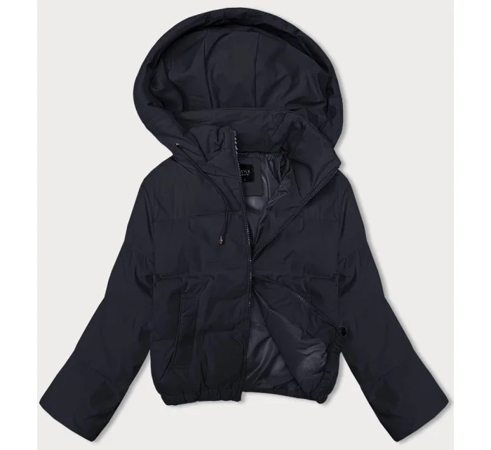 Tmavě modrá krátká dámská bunda pro přechodné období s odepínací kapucí J Style (16M9088-215) Tmavě modrá krátká dámská bunda pro přechodné období s odepínací kapucí J Style (16M9088-215)