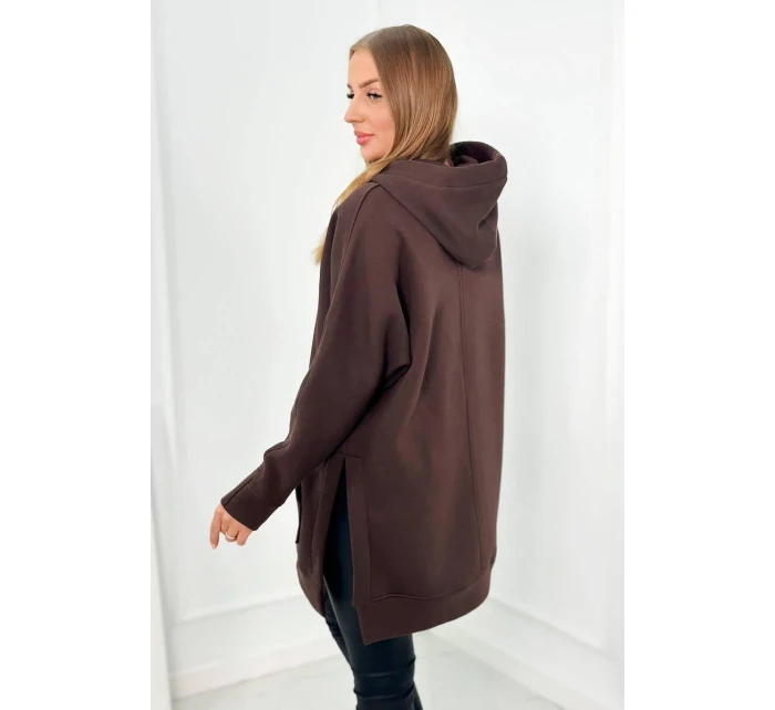 Zateplená mikina s bočními rozparky hnědý