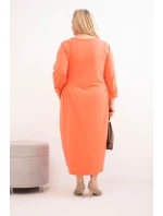 Dámská sukýnka Plus Size bavlněná s dlouhým rukávem a nařasením v pase meruňková