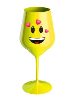 ZAMILOVANÝ SMAJLÍK - žlutá nerozbitná sklenice na víno 470 ml ZAMILOVANÝ SMAJLÍK - žlutá nerozbitná sklenice na víno 470 ml