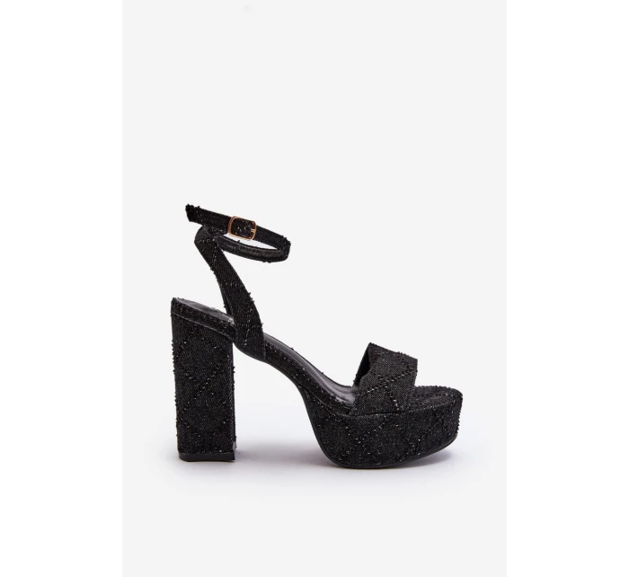 Džínové sandály na podpatku černé model 21649730 - Boto Džínové sandály na podpatku černé model 21649730 - Boto